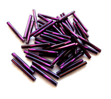 Czech 200 beads 20mm 3/4" DARK PLUMB TWIST GLASS TUBE BUGLE BEADS