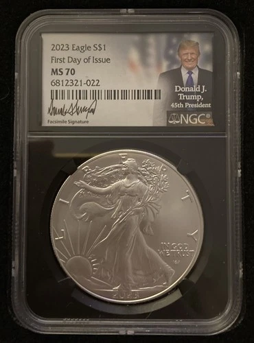 2023 (W) $1 American Silver Eagle NGC MS70 FDI Trump Label