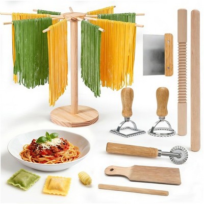 Pasta Making Tools 9 Pcs with Pasta Drying Rack, Threaded Rolling Pin, 2 Roll...