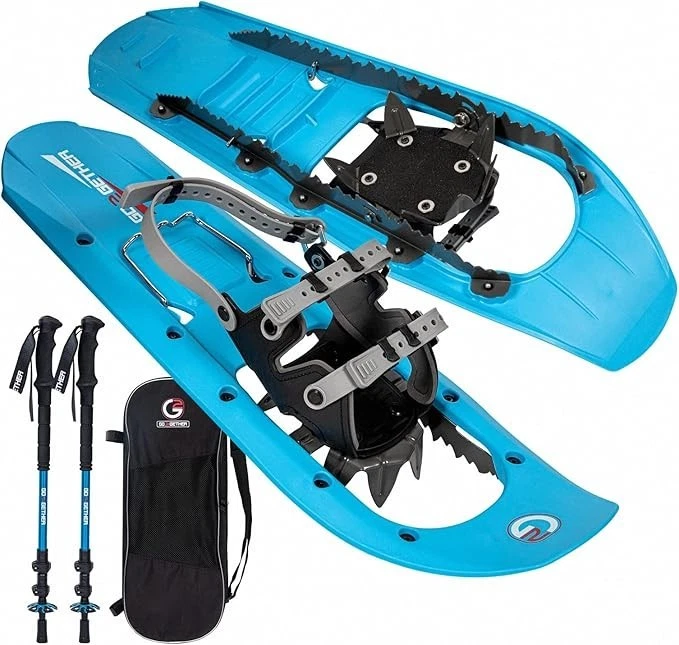 G2 GO2GETHER 30" MOUNTAIN TERRAIN SNOWSHOES WITH SIDE CRAMPON, POLES, COLOR:BLUE