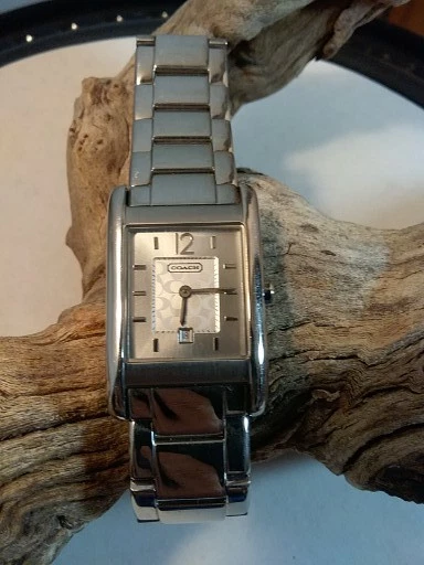 Orologio Donna COACH Quarzo Svizzero Tutto Acciaio Cinturino Argento Stile Tank
