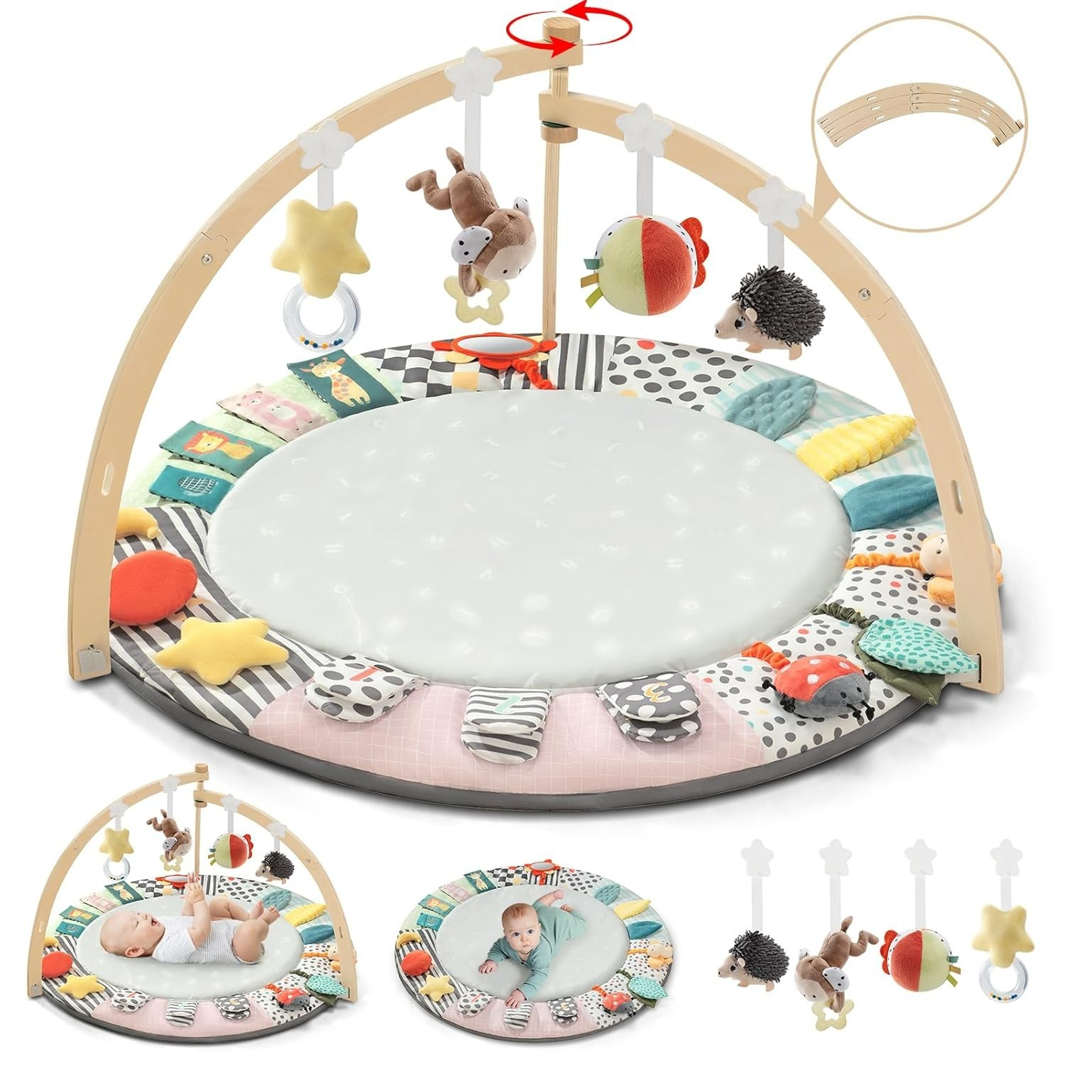 Baby Wooden Play Gym Newborn Developmental Zones Tummy Time Mat 7 in 1 Set NEW