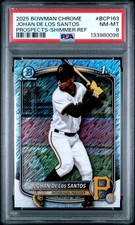 2025 BOWMAN CHROME PROSPECTS SHIMMER REFRACTOR #BCP163 JOHAN DE LOS SANTOS PSA 8
