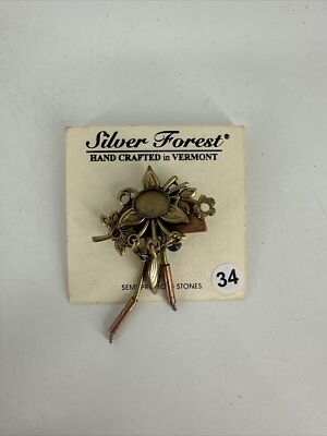Silver Forest Flower Brooch Handcrafted in Vermont Semi-Precious Stones NEW