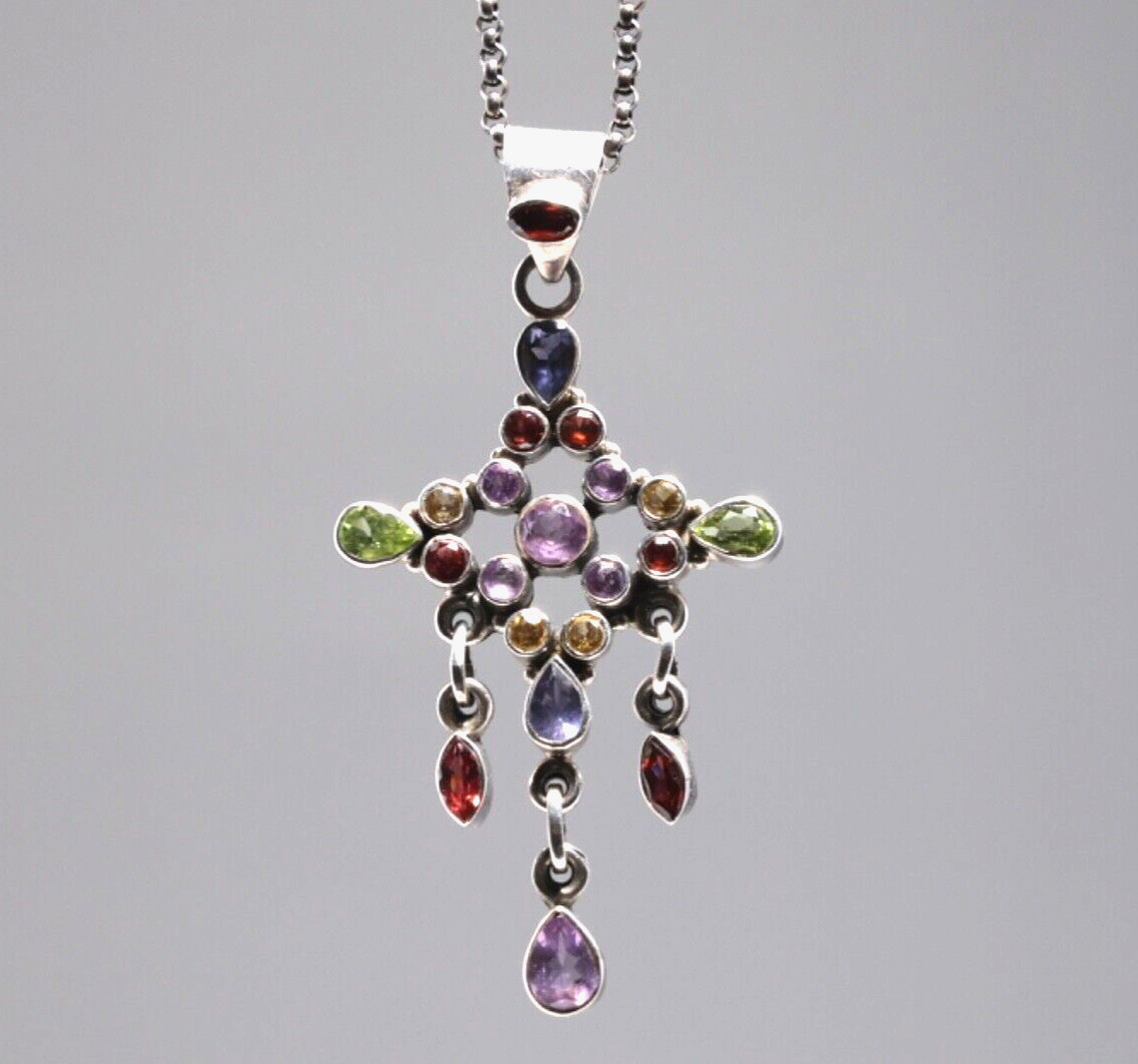 Vintage 925 Multi Gemstone Dangling Sterling Silv… - image 2