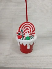 ~New! Peppermint Bucket Christmas Tree Ornament Gingerbread Candy Snow Winter