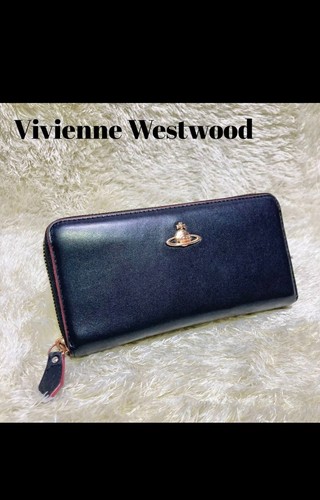 Vivienne Westwood Long Wallet Orb hardware Round Zip Black Red line
