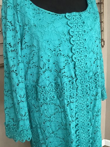 Women’s Alfani Teal Oasis Lace Shift Dress Size 1X Lined 3/4 Sleeves - Picture 4 of 16
