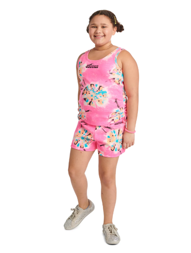 Justice Girls Short Set-Pink-Tie Dye-Cinched Sides, Size M (10) - Picture 3 of 3