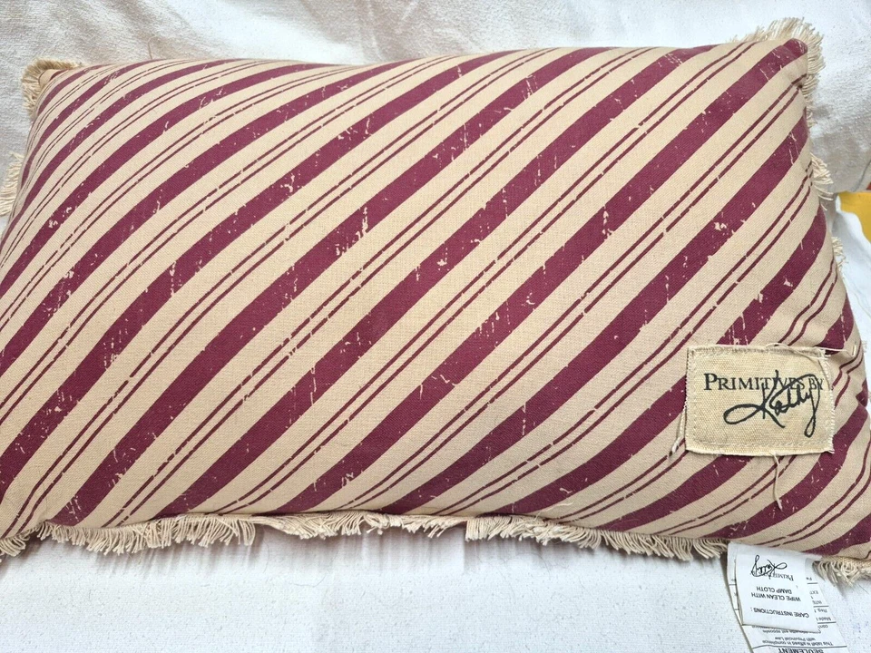 Primitives By Kathy "Believe" Pillow Red & White Candystripe 22"x14"USED - Image 4 of 4