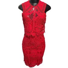 XS Lulus Sweetness Lace Crochet Overlay Sleeveless Fitted Midi Dress Back Zipper