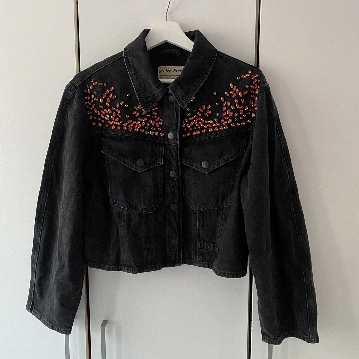 Free people cropped denim jacket discount
