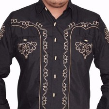 Camisa Estilo Charro Para Caballero Negra Con Bordado - Men's Charro Dress Shirt