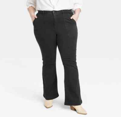 Frau Übergröße Hohe Taille Nirgends Ausgestellte Jeans Knox Rose Schwarz 24
