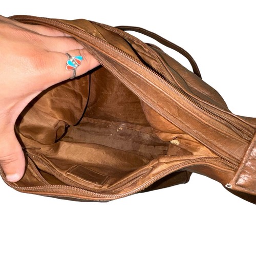 Vintage TR Bentley Soft Brown Leather Medium Crossbody Hobo Boho Purse Bag - Picture 15 of 17