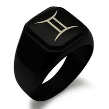 Stainless Steel Astrology Gemini Square Mens Square Biker Style Signet Ring