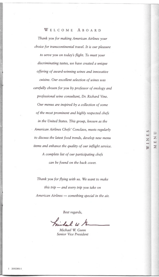 De colección AMERICAN AIRLINES Business Class MENU con artista Michael Morenko 1995 Foto 4 de 4