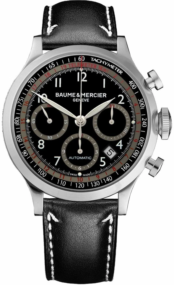 New Baume & Mercier Capeland Self-Winding Black Dial & Leather Strap Mens Watch