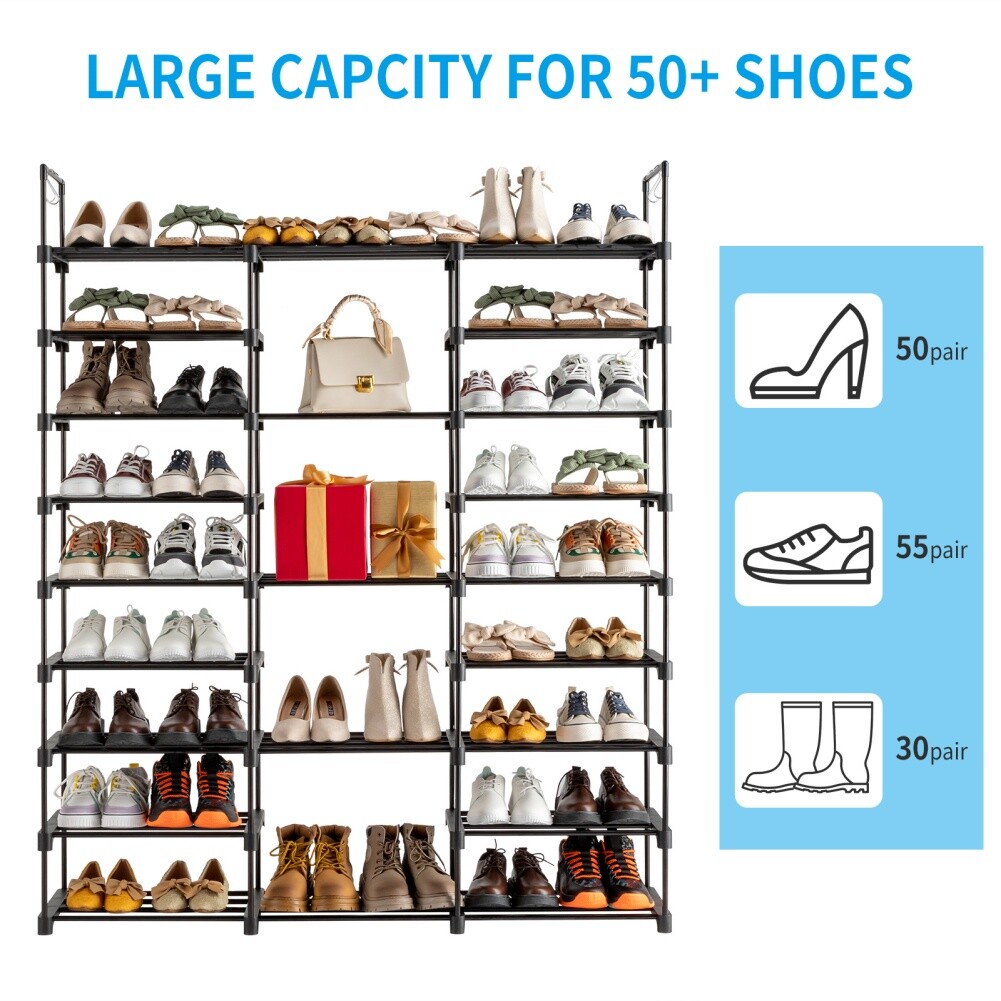 9-Tier Stackable Shoe Rack Organizer with 3 Rows for Space-Saving Storage-image