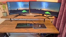 Gaming PC, Solid Oak Desk, Top Range Chair & Peripherals inc 2 Curved QHD screen