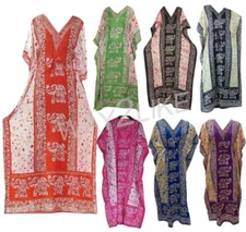 Women's Long Kaftan Elephant Boho Dress Beach Cover Up Caftan Nightwear Maxi