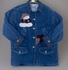 Cherokee Blue Jeans Jacket Women's Size M (snowman And Hearts Details)