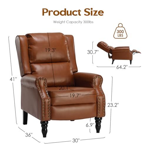STARY Faux Leather Pushback Recliner Chair for Living Room Bedroom