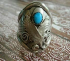 Vintage Sterling Silver Southwest Eagle Turquoise Ring   26-1Z
