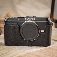 For Olympus E-P3 EP3 Black Handmade Real Leather Half Camera Case Bag Cover