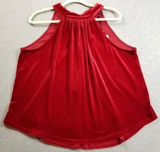 NEW Shinestar Top Women Large Red Sleeveless Halter Neck Stretch Velour Romantic