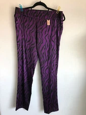 NWT $1085 Thomas Wylde Rocker Chic 100% Silk Lycra Animal Print Purple Pants L