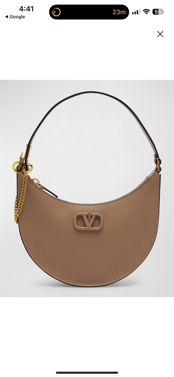 Valentino Mini Vlogo Signature Grainy Calfskin Hobo Bag Rose