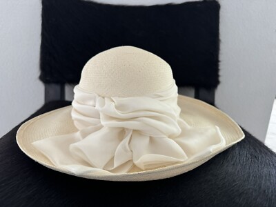Vtg Borsalino Cream Rabbit Fur Felt Floppy Hat Alessandria Creme Fur Felt Hat main image 4