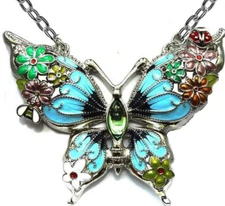 Metal Casting Artistic Design Butterfly Necklace - Bee Ladybug Flower Accent