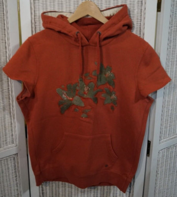KHUJO Women s Red Short Sleeve Cotton Hoodie Top Size L