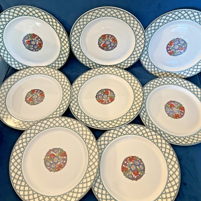 Dansk Nordic Garden Salad Dessert Plates  9'' Floral Lattice & Ribbon Set 8 Round