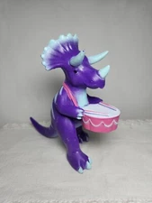 ANKYO Purple TRICERATOPS Dinosaur Playing Pink Drums Toy Figure Cake Topper 5.5"