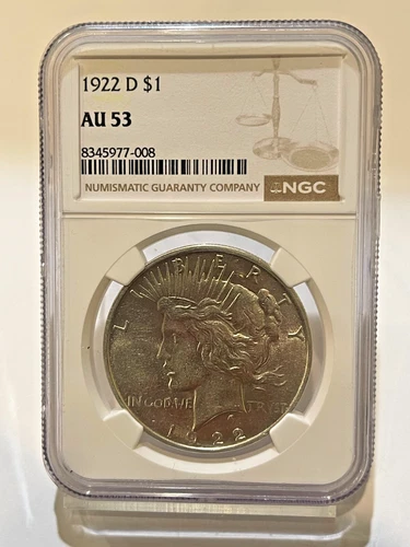 1922-D PEACE SILVER DOLLAR - AU-53 - NGC