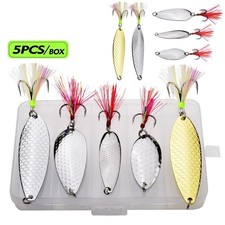 5PCS/BOX Metal Fishing Lure Jig Spoon Swimbait Spinner Trolling Hook Saltwater