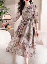 Fashion Women's Short Sleeve Belt Floral Summer A line Slim Waist Knee Dress
