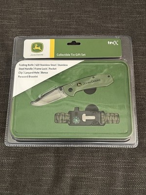 John Deere TecX Collectible Tin Gift Set - Folding Knife & Paracord Bracelet NEW