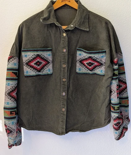 VETEMENTS La Miel Style Curduroy Donna Taglia Media Grande Verde A Costine Azteca Geometrica (M)