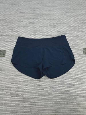 Lululemon Speed Up Mid Rise Shorts Womens 4 Blue Brief Liner Logo Athleisure