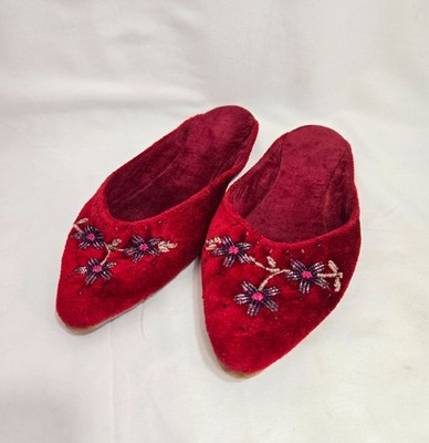 Vintage Ang Tibay By Teodoro & Katindio Red Velvet Beaded Flats Slippers Size 7
