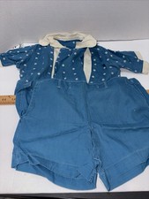 Vtg 40s 2 Piece Blue SSet - Sz 2-3t Handmade Needs Buttons