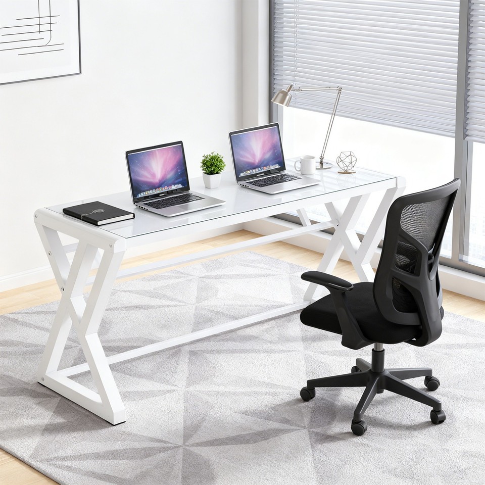 Glass Top Computer Desk Laptop PC Table Home Office Desktop Workstation ...