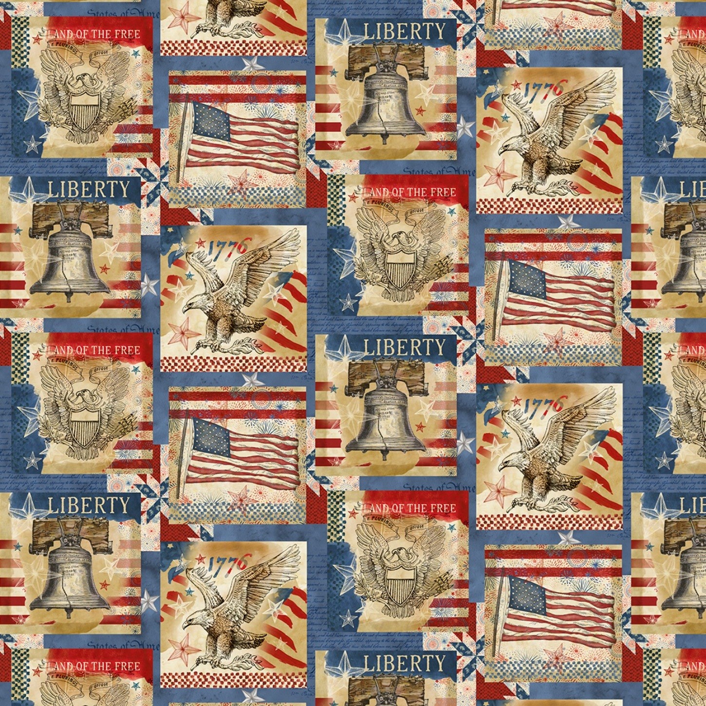 Patriotic Fabric | Colors of Courage Flag Eagle Patch | Wilmington Prints YARD
