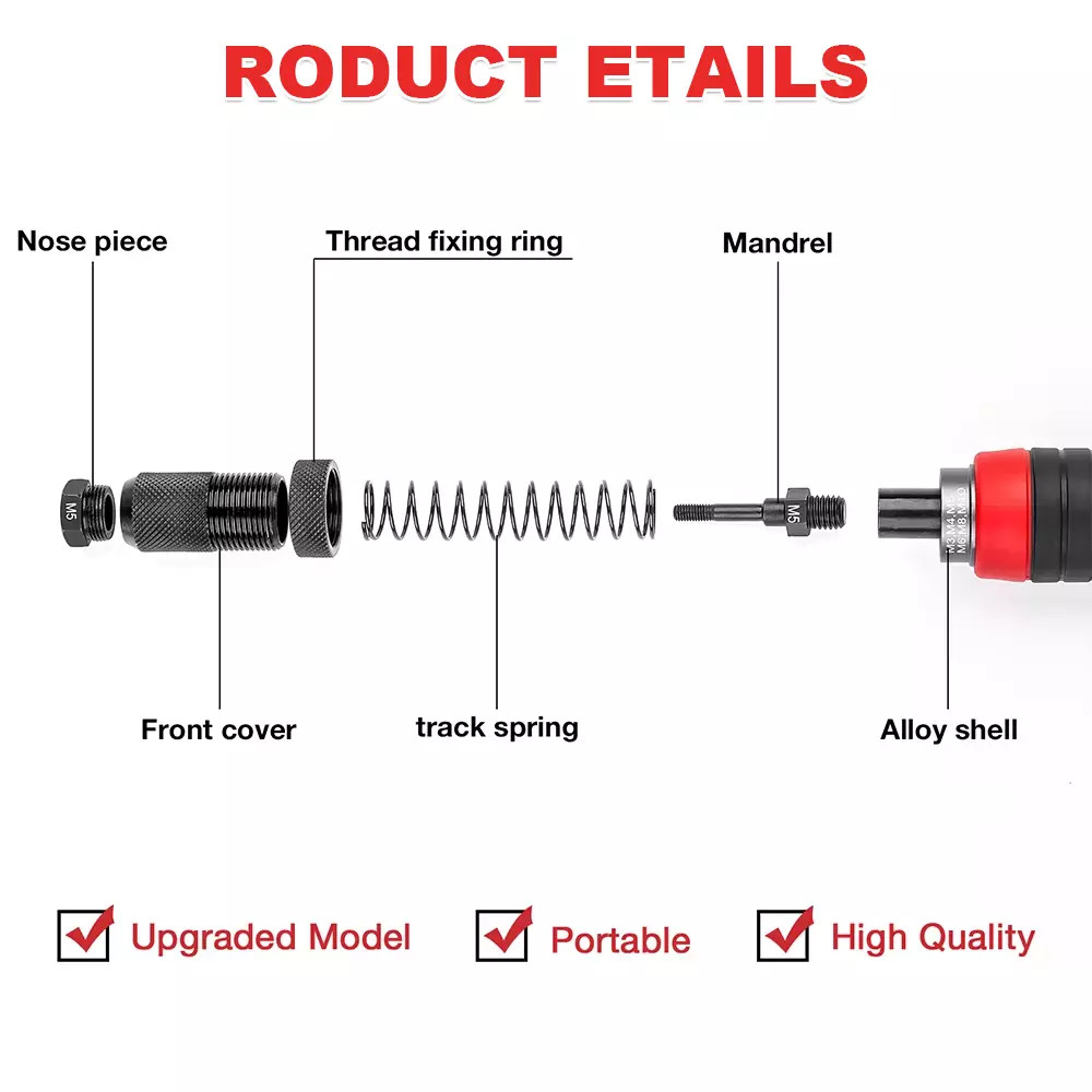 Professional Electric Drill Rivet Rivnut Nut Gun Adapter Insert Tool Kit M3-M10