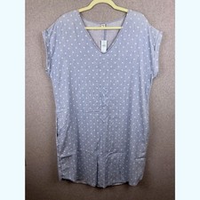 Old Navy Blue Polka Dot Chambray V-Neck Button Back Shift Dress Large NWT