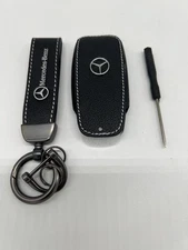 Mercedes Benz Leather Keychain Car Key Ring With Fob Cover Black
